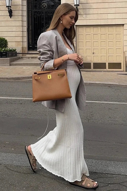 Glorol - Elegant Knitted Slim High Waist Maxi Dress