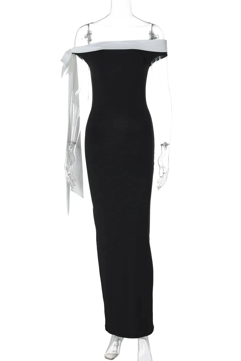 Glorol - Sleeveless Off-shoulder High Waist Bodycon Maxi Dress