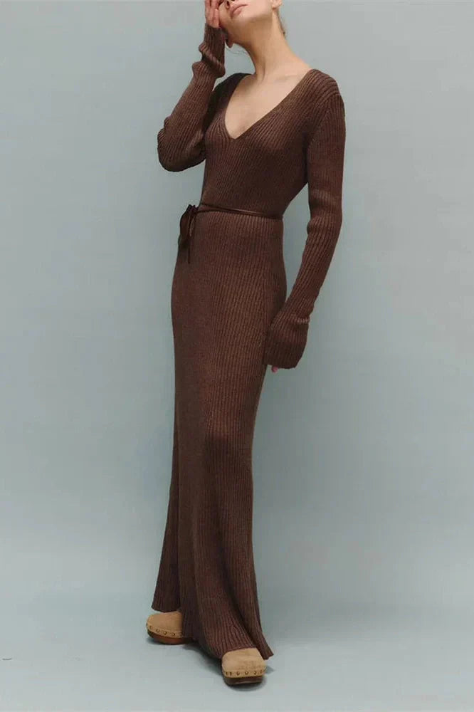 V-Neck Patchwork High Waist Maxi Dress