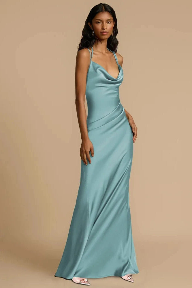 Glorol - Spaghetti Strap Backless Sleeveless Bodycon Maxi Dress