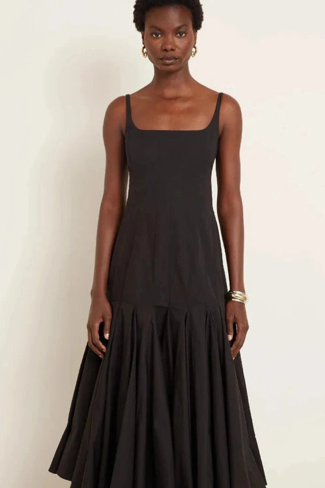 Glorol - Spaghetti Strap Backless Sleeveless High Waist Pleated Midi Dress