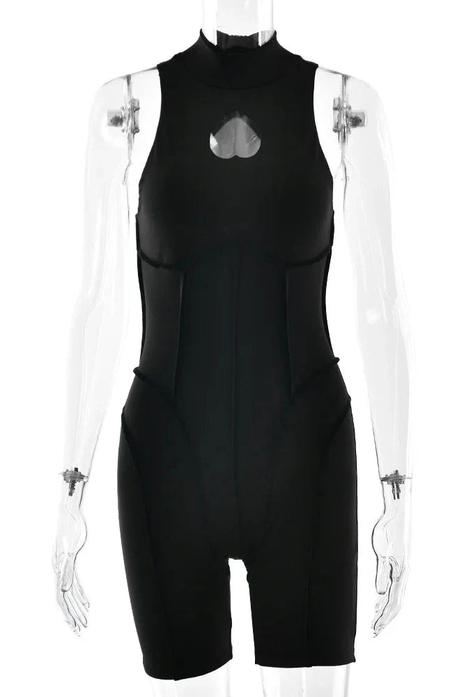 Glorol - High Neck Sleeveless Heart Cut Out Jumpsuit