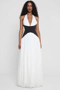 Glorol - Deep V Neck Backless Patchwork Sleeveless High Waist Maxi Dress