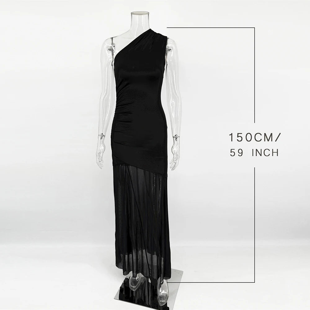 Glorol - Off Shoulder See Through Patchwork Backless Maxi Dress