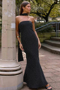 Glorol - Polka Dot Strapless Scarf Collar Off-Shoulder Sleeveless Maxi Dress