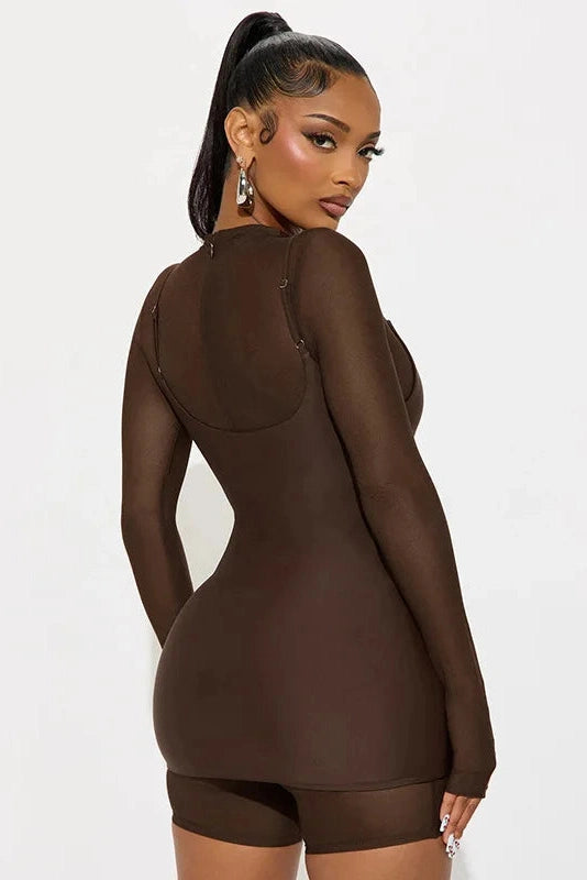 Glorol - Mesh Patchwork Spaghetti Strap Two Piece Jumpsuit