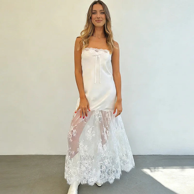 Glorol - Lace Patchwork Lace Up Backless Maxi Dress
