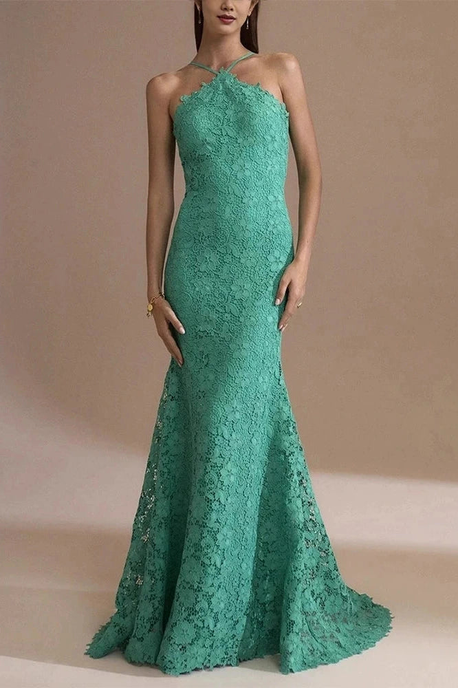 Glorol - Elegant Sleeveless Fit Backless Off-Shoulder Lace Embroidery Maxi Dress