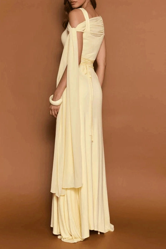 Glorol - Sleeveless Slash Collar High Waist Maxi Dress