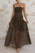 Glorol - Sleeveless Pleated Printed Off-Shoulder Maxi Dress
