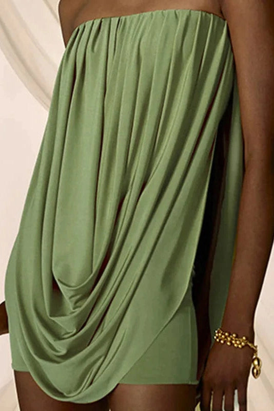 Glorol - Pleated Loose Patchwork High Waist Mini Dress