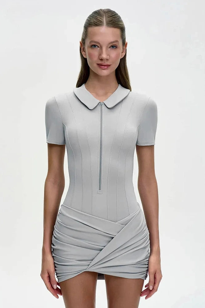 Glorol - Polo Collar Zip Bodycon Jumpsuit