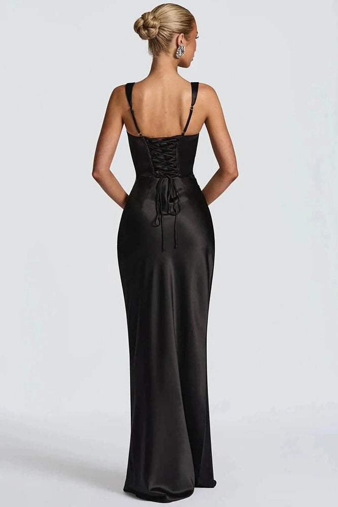 Glorol - Backless Off-Shoulder Sleeveless Lace-Up Bodycon Maxi Dress
