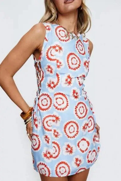 Glorol - Sleeveless Stripe Print Tie-Up Mini Dress