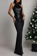 Glorol - Elegant Hollow Out Bodycon Pleat Sleeveless Maxi Dress