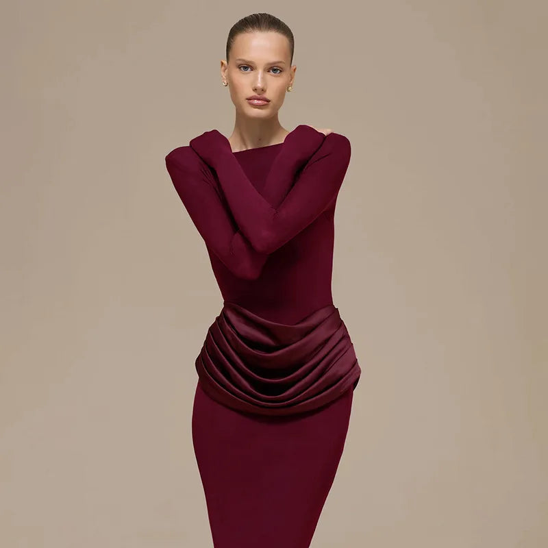 Glorol - Long Sleeve High Waist Slim Maxi Dress