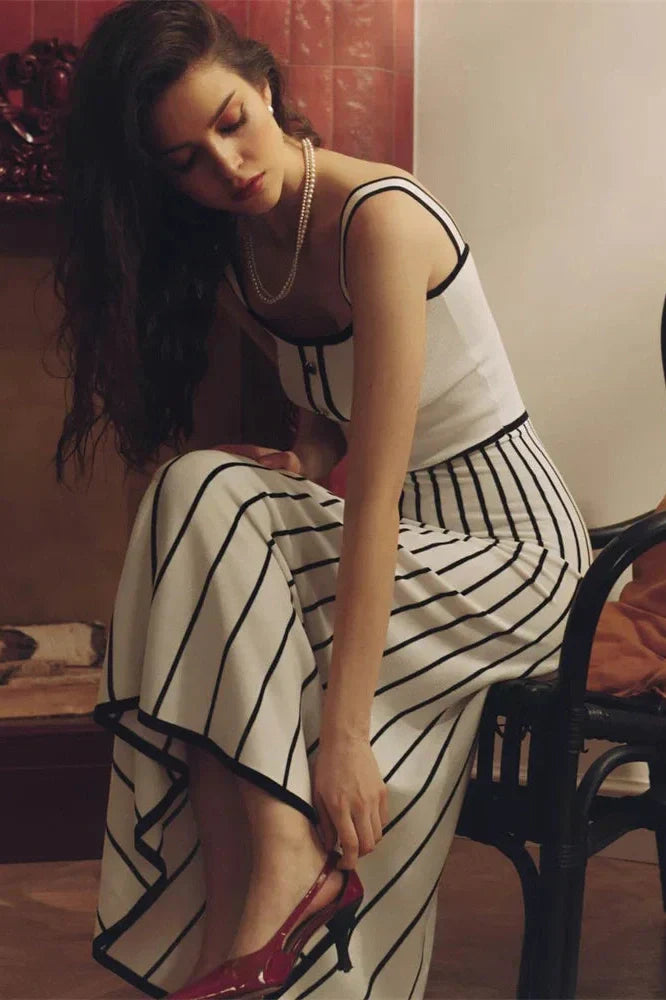 Striped Backless Slim Maxi Dress