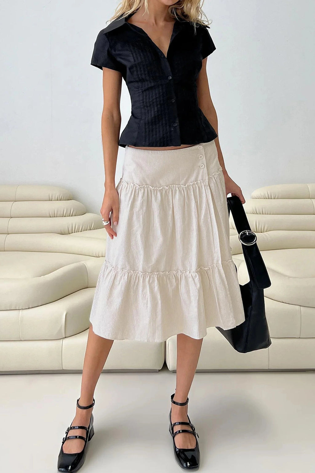 Glorol - Short Sleeve Button-Up Slim Fit Top