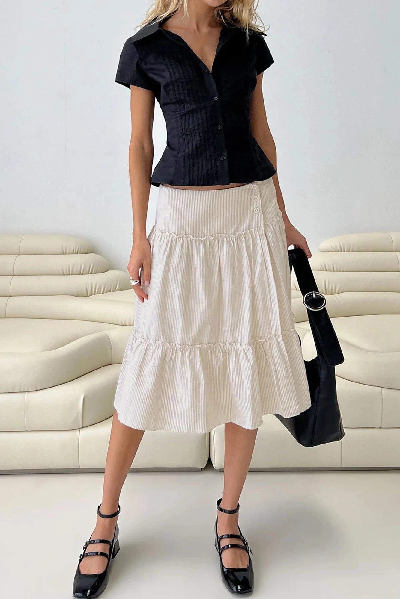 Glorol - Short Sleeve Button-Up Slim Fit Top