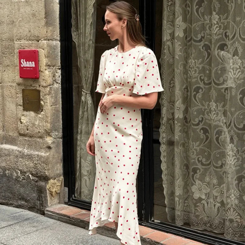 Glorol - Elegant Polka Dot Patchwork Maxi Dress