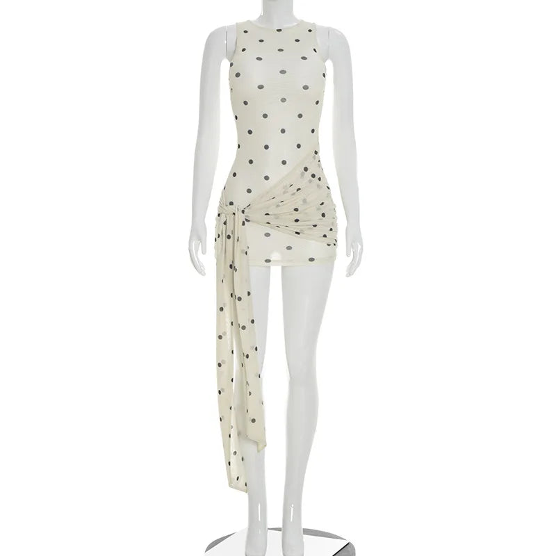 Glorol - Polka Dot See-Through Sleeveless Slim Mini Dress