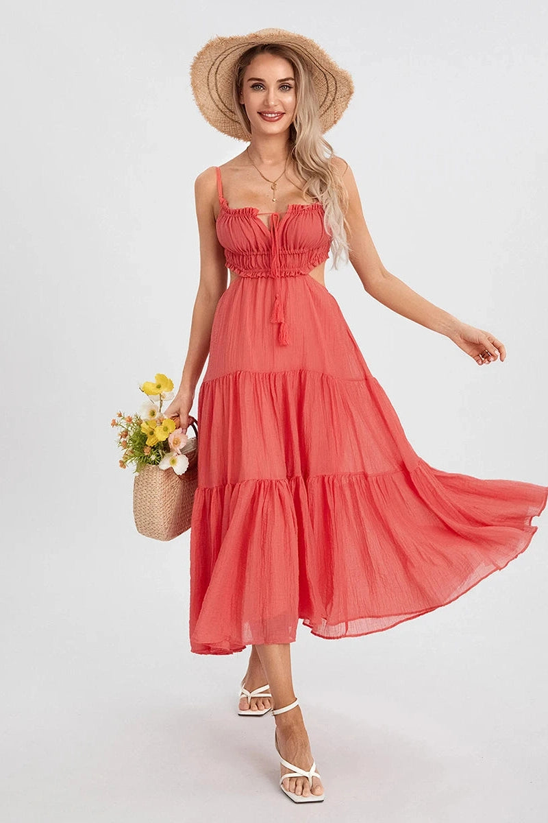 Glorol - Elegant Sleeveless High Waist Midi Dress
