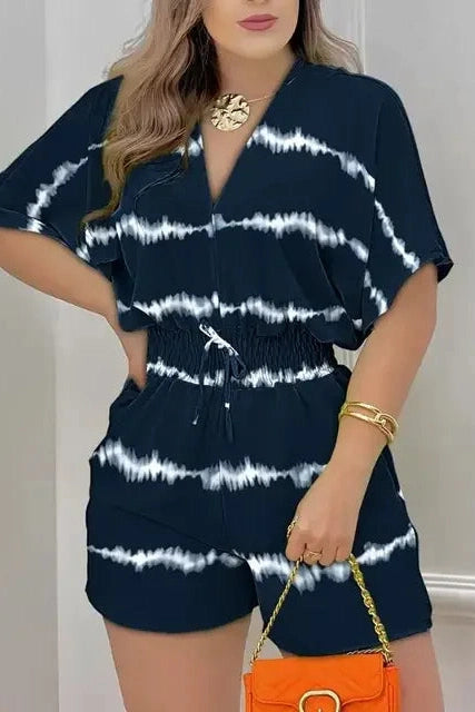 Glorol - Batwing V-Neck Short Sleeve Jumpsuit