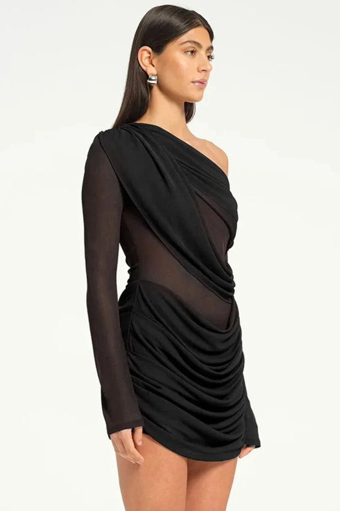 Glorol - One-Shoulder Sleeve Backless Mini Dress