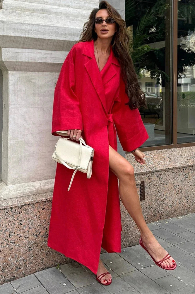 Glorol - Lace-Up Long Sleeve High Waist Maxi Dress