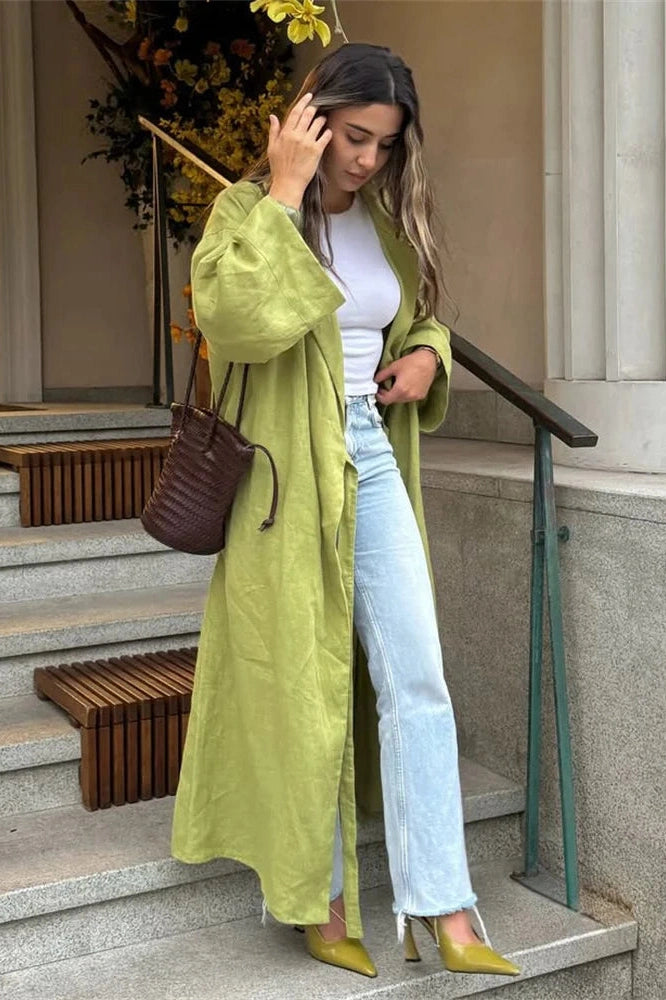 Glorol - Lace-Up Long Sleeve High Waist Maxi Dress