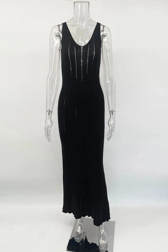 Glorol - Hollow Out Slim Backless High Waist Maxi Dress
