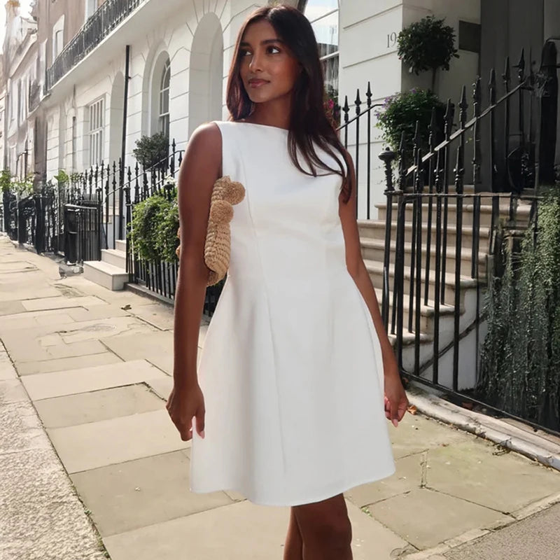 Glorol - Elegant Sleeveless Backless High Waist Mini Dress