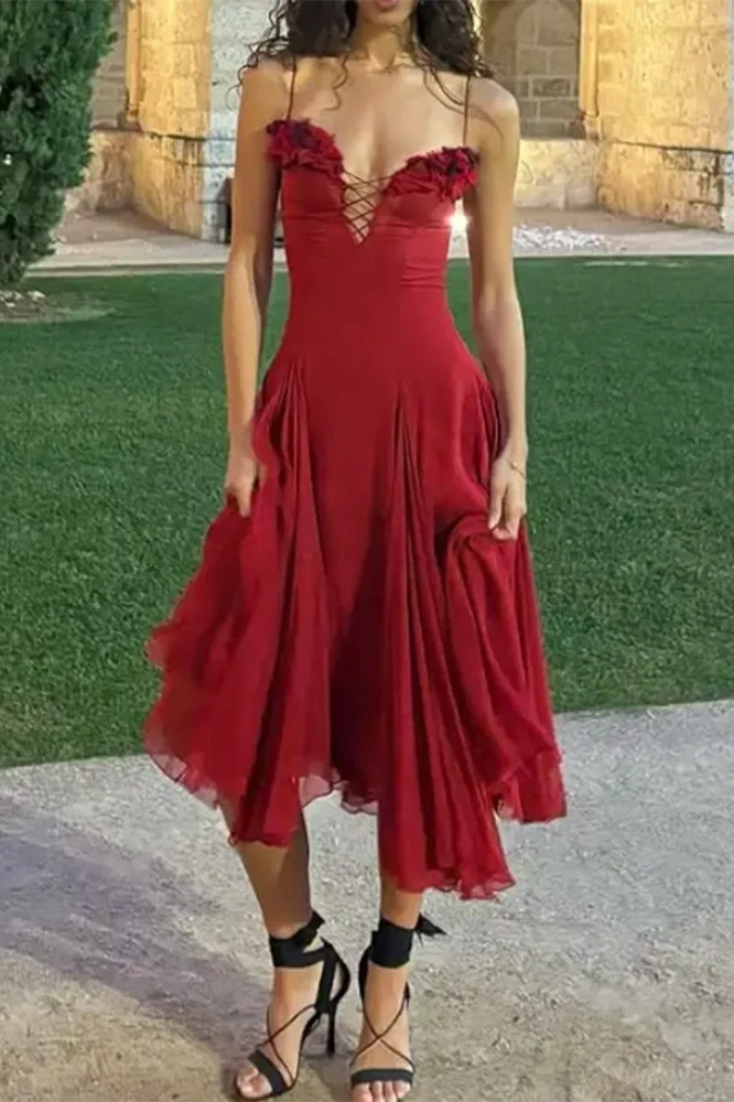 Glorol - Elegant Backless Sleeveless Slim Lace Up Midi Dress