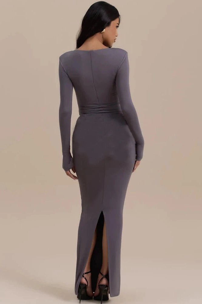 Glorol - Long Sleeve O Neck High Waist Bodycon Maxi Dress