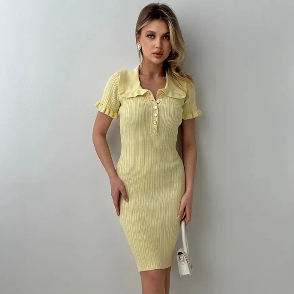 Glorol - Lapel Button High Waist Patchwork Mini Dress