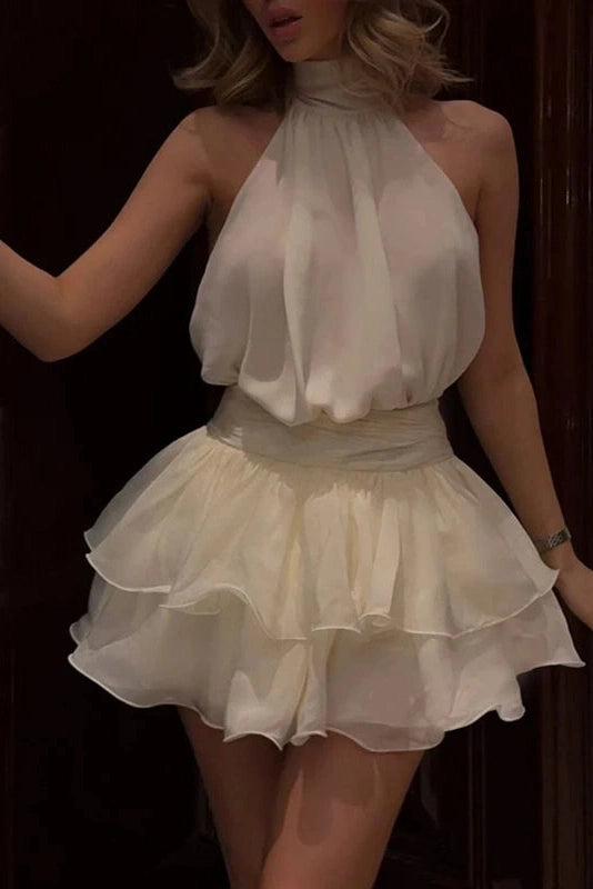 Glorol - Sleeveless Slim Lace Up Backless Mini Dress