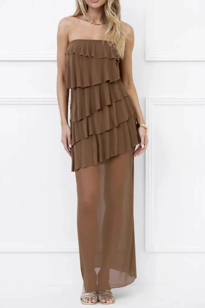 Glorol - Off-Shoulder Strapless Patchwork Sleeveless Backless Bodycon Maxi Dress