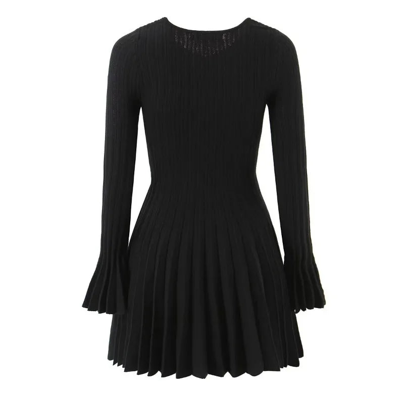 Glorol - Hollow Out High Waist Long Sleeve Mini Dress