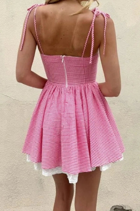 Elegant Plaid Lace A-Line Mini Dress
