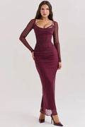 Glorol - Elegant Sheer Long Sleeve Strapless Maxi Dress