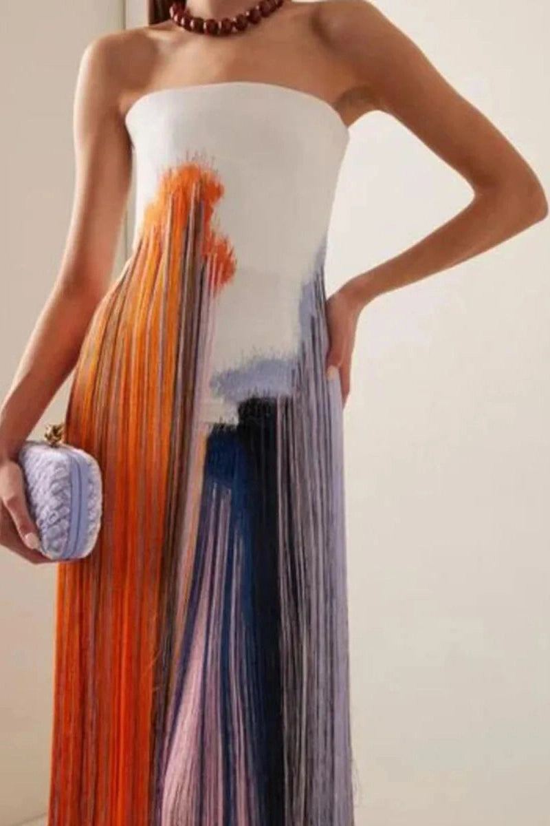 Glorol - Printed Sleeveless Backless High Waist Split Maxi Dress