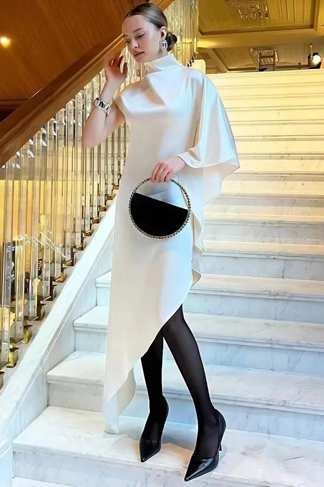 Glorol - Elegant Sleeveless Turtleneck Irregular Maxi Dress
