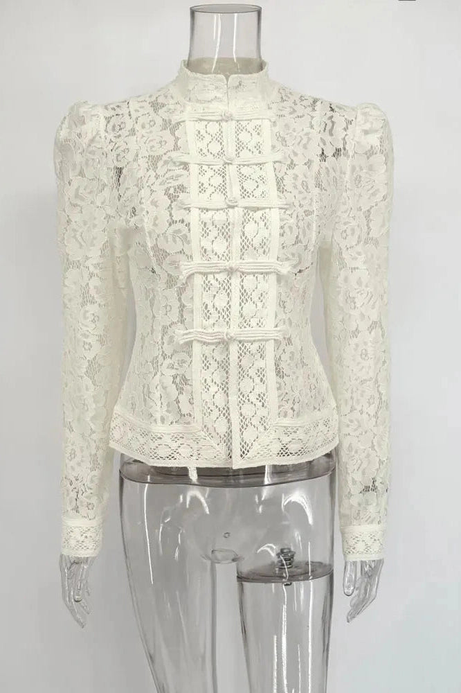 Glorol - Hollow Out Lace Printed Top
