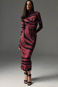 Glorol - Printed Long Sleeve High Waist Maxi Dress