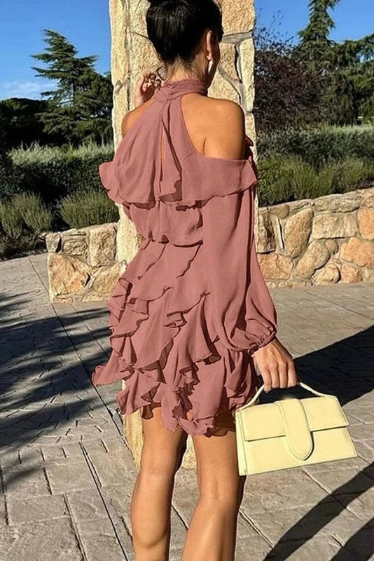 Glorol - Long Sleeve Off-Shoulder High Waist Mini Dress