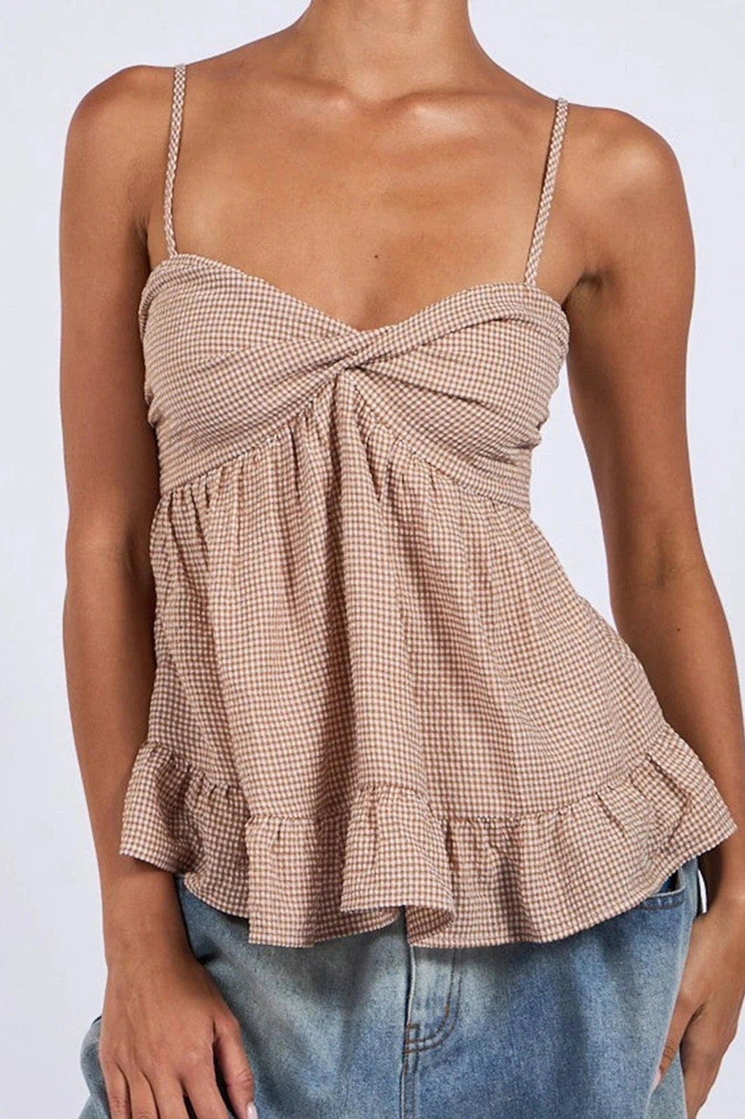 Glorol - Plaid Print Spaghetti Strap Top