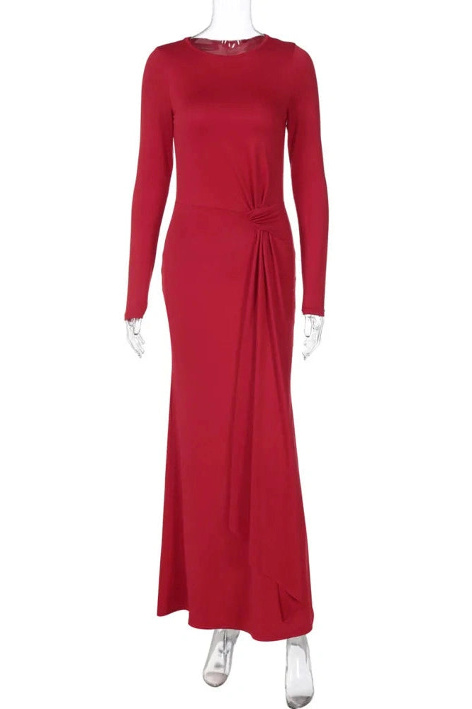 Glorol - Long Sleeve O Neck Bodycon Maxi Dress