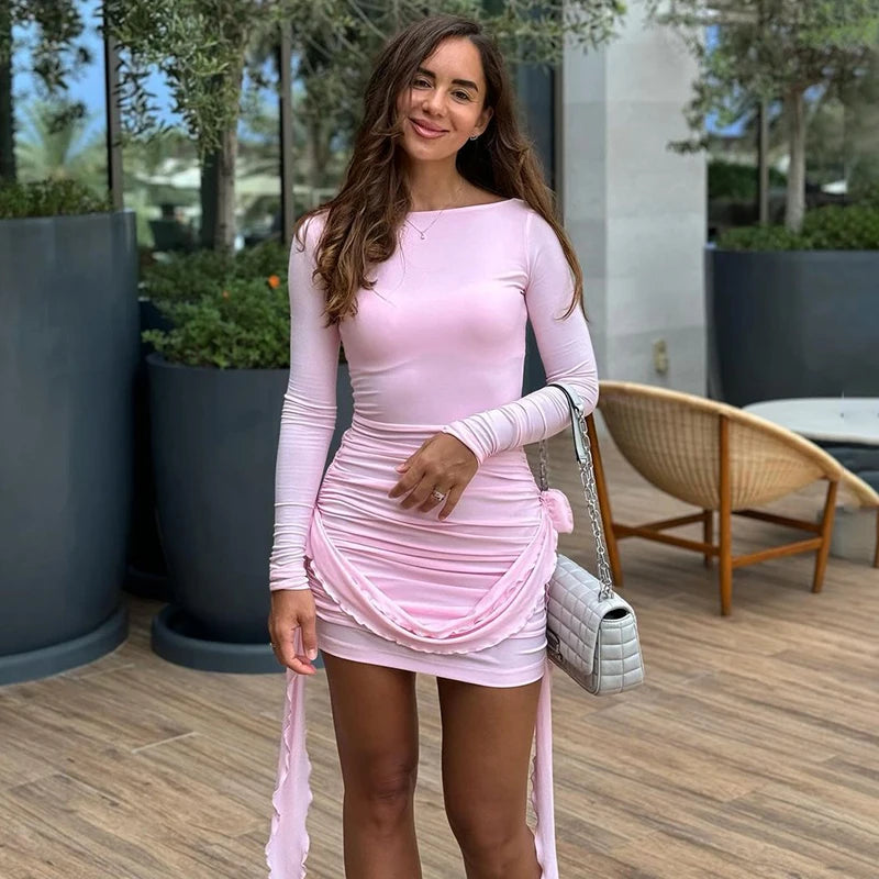 Glorol - Floral Bodycon Long Sleeve Mini Dress