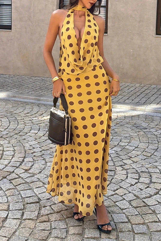Glorol - Deep V-Neck High Waist Sleeveless Printed Maxi Dress