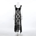 Glorol - See Through Patchwork Split Backless Maxi Dress